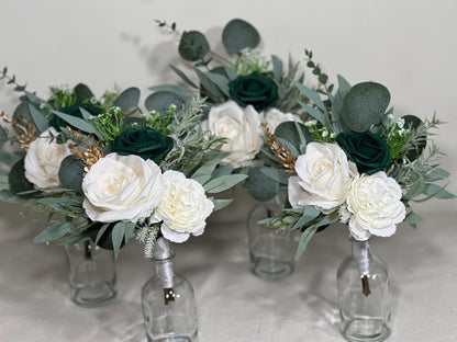 Mini Bouquets for Vases Emerald Green White Centerpiece 3 Flowers Emerald Green Mini Centerpiece Decor White Gold Eucalyptus