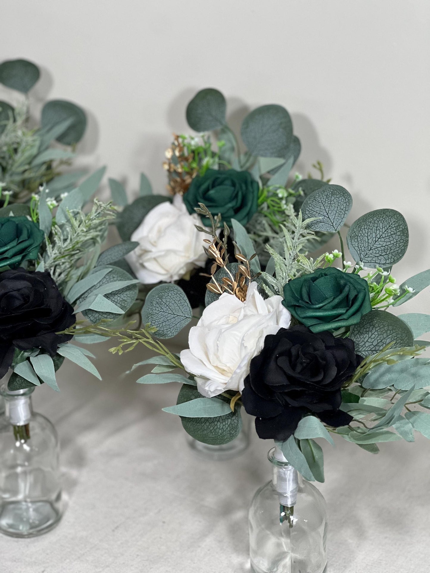 Mini Bouquets for Vases Emerald Green White Centerpiece 3 Flowers Emerald Green Mini Centerpiece Decor White Gold Eucalyptus