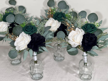 Mini Bouquets for Vases Emerald Green White Centerpiece 3 Flowers Emerald Green Mini Centerpiece Decor White Gold Eucalyptus