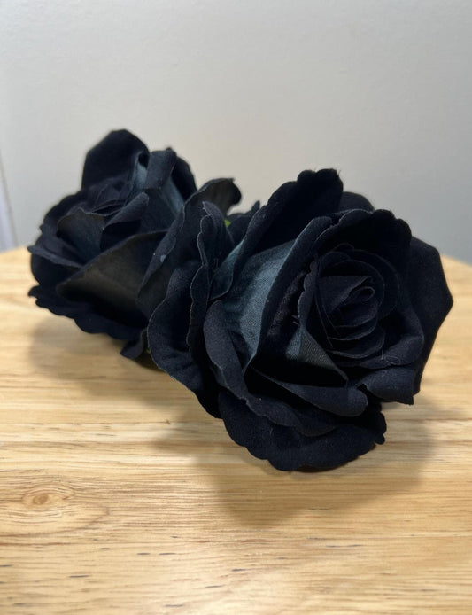 Black Rose Head Artiricial Black Rose Flower Wedding Black Artificial Velvet Head Rose Black DIY Fake Rose