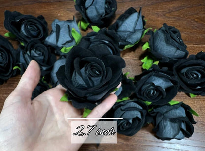 Black Rose Head Artiricial Black Rose Flower Wedding Black Artificial Velvet Head Rose Black DIY Fake Rose
