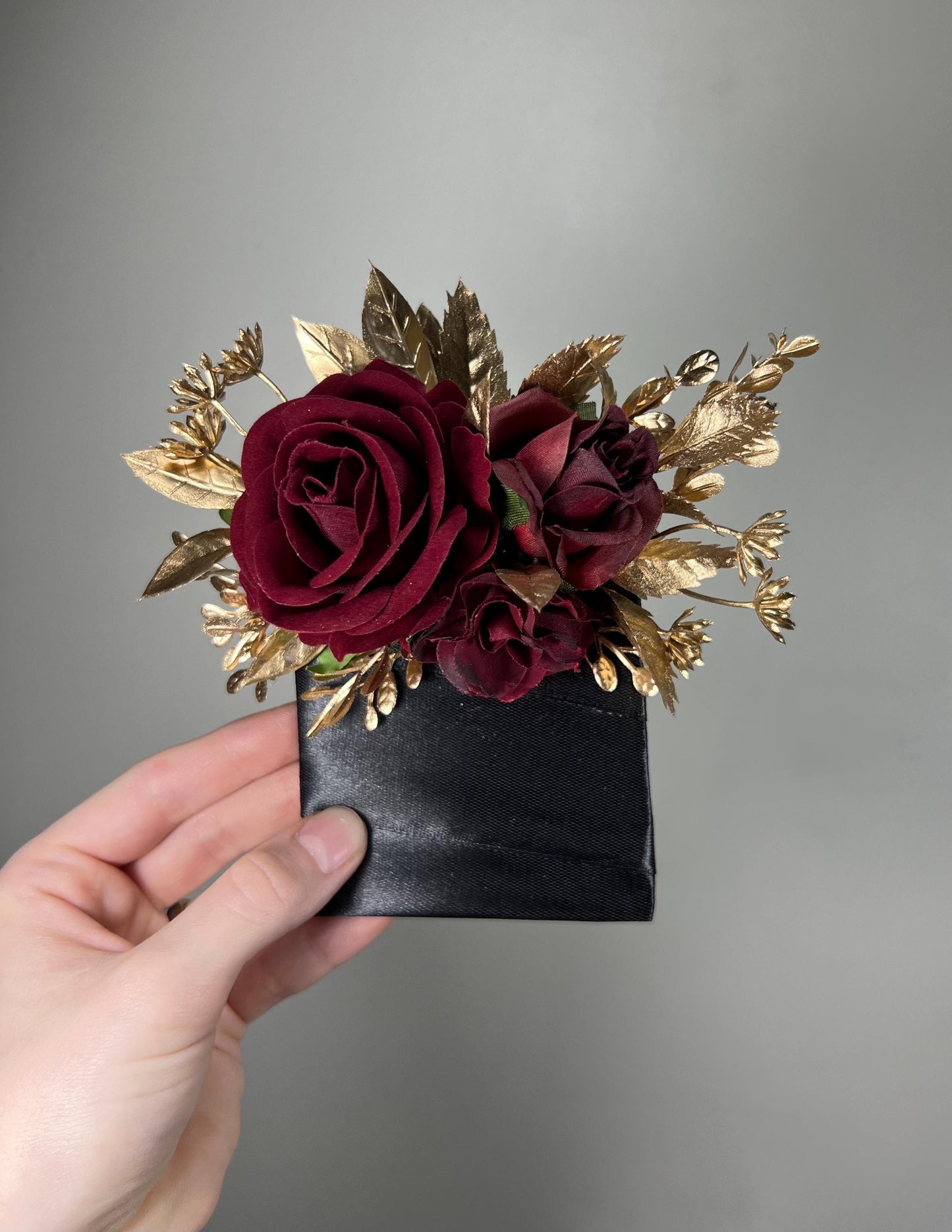 Burgundy Pocket Boutonniere Wedding Burgundy Gold Boutonniere Burgundy Groom Square Boutonnière Groomsmen Burgundy Gold Artificial Flower