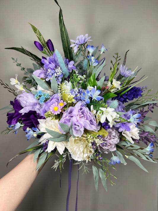 Wild Flower Bouquet Wedding Bridal Purple Bouquet Lavender Plum Bridesmaids Bouquet Dark Purple White Bouquet Blue Wildflowers Spring