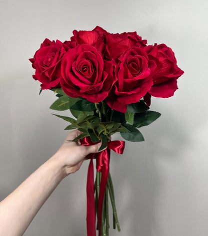 Red Bouquet Wedding Bridal Dark Red Bouquet Bridesmaids Red Bouquet Artificial Flower