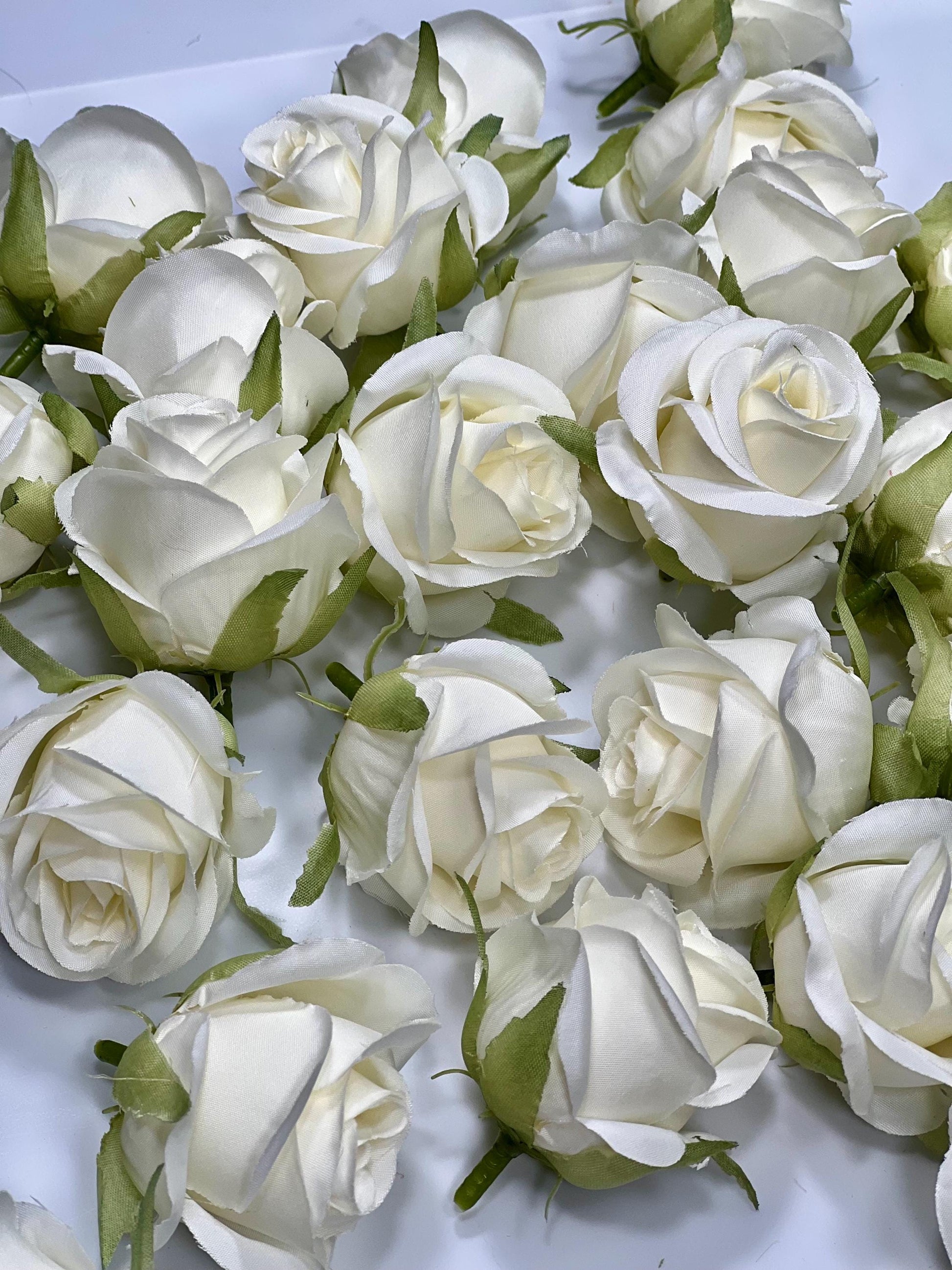 White Flower Head 1.5" Wedding Artificial Rose White Flower Small Wedding Supplies Craft Ivory Artificial Head Rose White DIY Faux Rose