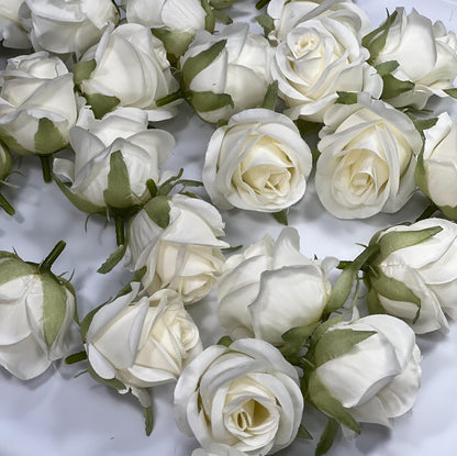 White Flower Head 1.5" Wedding Artificial Rose White Flower Small Wedding Supplies Craft Ivory Artificial Head Rose White DIY Faux Rose