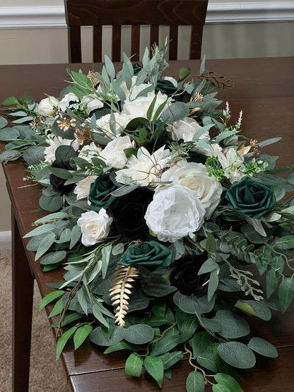 Emerald Green Centerpiece Wedding Sweetheart White Black Home Decor Table Runner White Emerald Green Hunter Wedding Altar Mantle