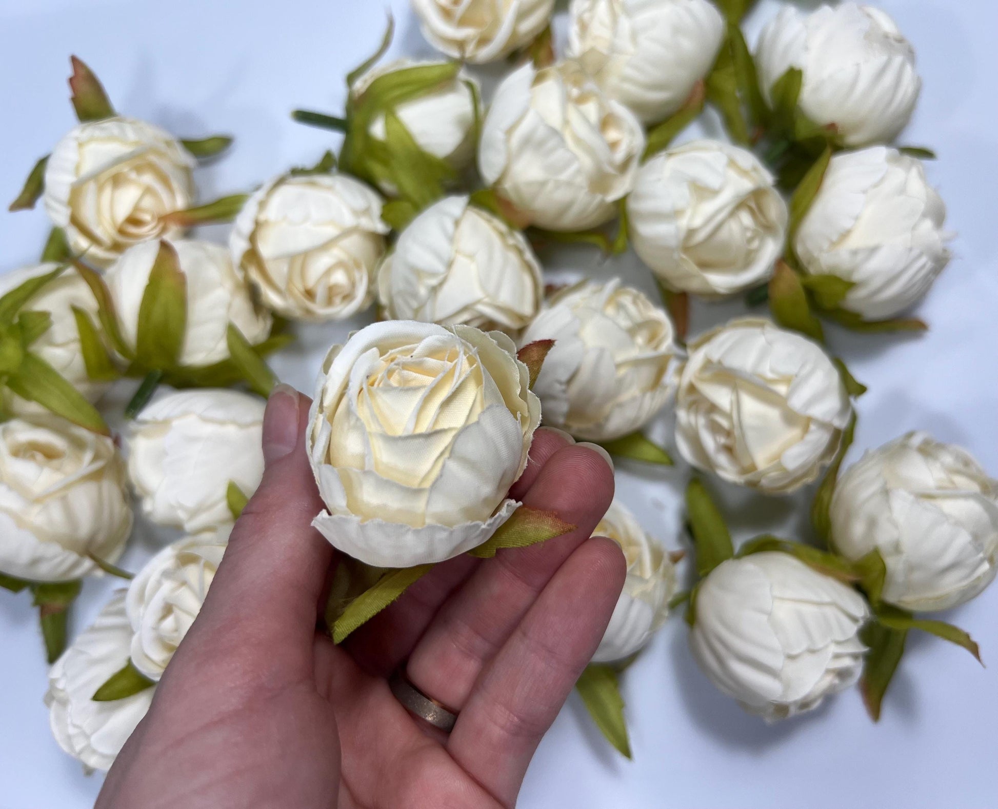 Ivory Flower Head 1.5" Wedding Artificial Flower Ivory Peony Flower Head Wedding Supplies Craft Ivory Peonies Artificial Head Rose DIY Faux