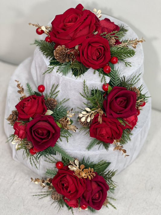 Cake Decoration Christmas Red Wedding Cake Topper Red Flower Decor Wedding Cake Arrangements Red Cake Decoration Winter Tree Pine Cone