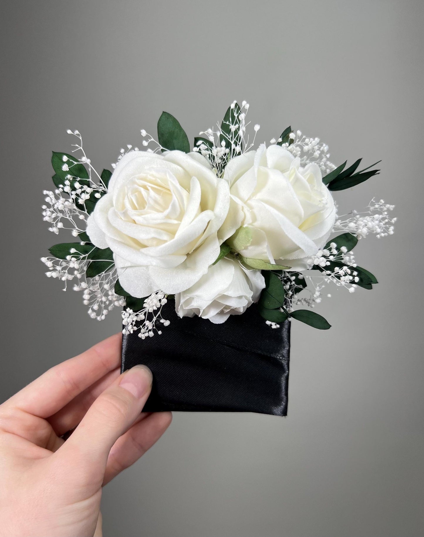 White Pocket Boutonniere Wedding Eucalyptus Groom Boutonnière Ivory Square Groomsmen Greenery Pocket Boutonniere Baby Breath