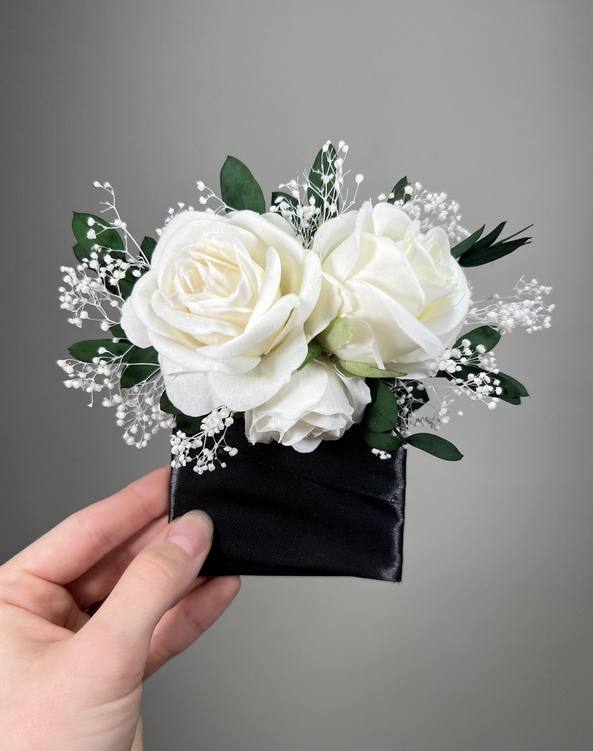 White Pocket Boutonniere Wedding Eucalyptus Groom Boutonnière Ivory Square Groomsmen Greenery Pocket Boutonniere Baby Breath