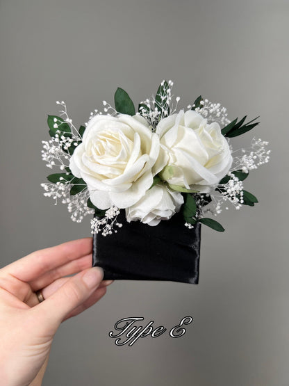 Wedding Pocket Boutonniere White Groom Boutonnière Square Ivory Groomsmen Pocket Boutonniere Wedding Ivory Greenery Artificial Flowers