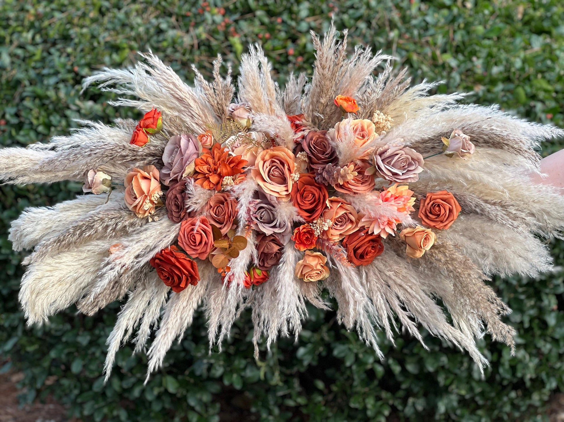 Wedding Arch Arrangement Rust Boho Terracotta Burnt Orange Brown Cinnamon Arch Aisle Arrangement Taupe Arbor Pampas Grass Swag Wall