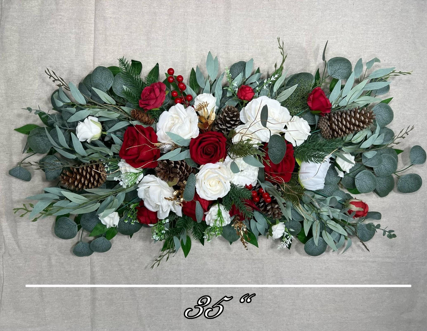 Christmas Arch Arrangement Wedding White Red Arbor Arrangement Pine Cone Backdrop Christmas White Arch Arrangement Red Gold Pine Tree