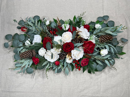 Christmas Arch Arrangement Wedding White Red Arbor Arrangement Pine Cone Backdrop Christmas White Arch Arrangement Red Gold Pine Tree