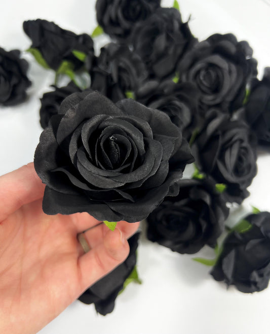Black Rose Head Artificial 2” Wedding Black Rose Small Flower Heads Black Wedding Supplies Craft Black Roses Silk DIY Black Flower Heads