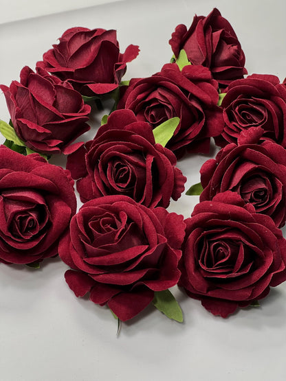 Burgundy Rose Head 2" Wedding Decor Velvet Burgundy Rose Small Maroon Wedding DIY Craft Supplies Wedding Rose Head Wine Red Home Decor