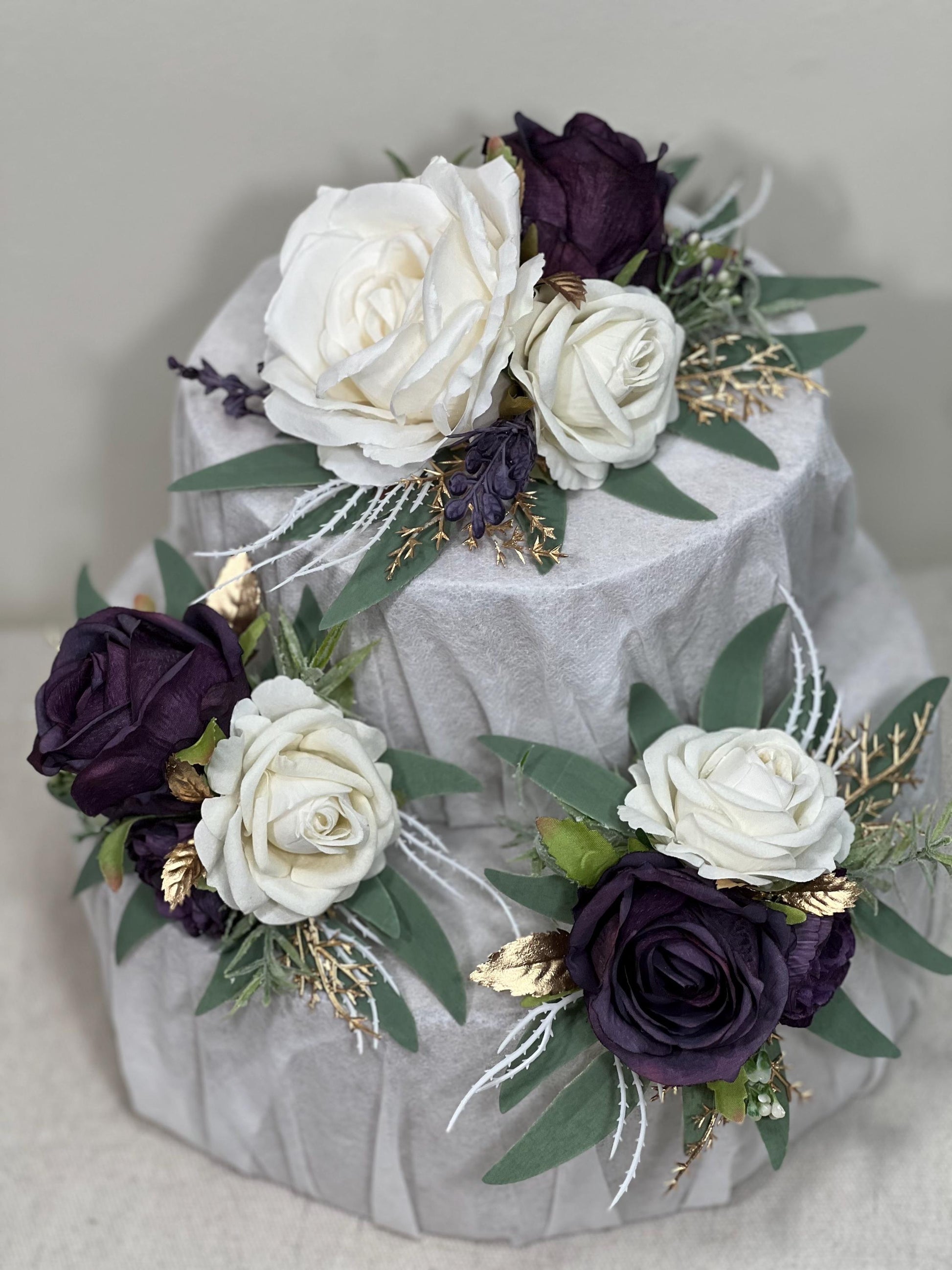 Plum Cake Decoration Wedding Cake Topper White Dark Purple Flower Cake Arrangement Plum White Cake Decor Plum Artificial Flower