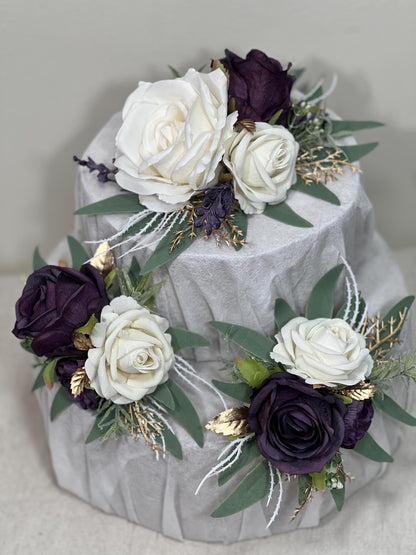 Plum Cake Decoration Wedding Cake Topper White Dark Purple Flower Cake Arrangement Plum White Cake Decor Plum Artificial Flower