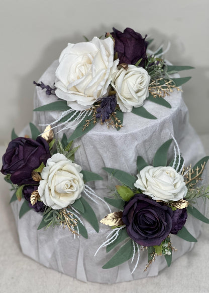 Plum Cake Decoration Wedding Cake Topper White Dark Purple Flower Cake Arrangement Plum White Cake Decor Plum Artificial Flower