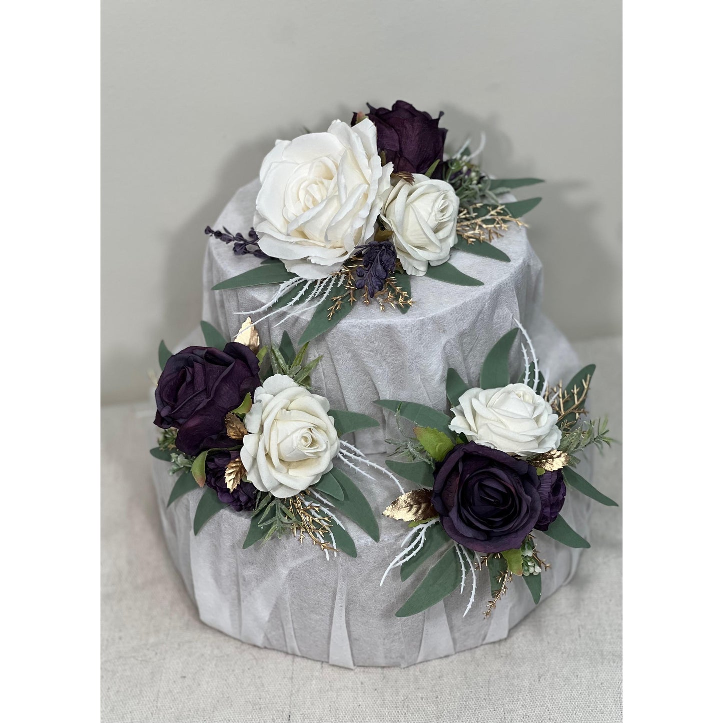 Plum Cake Decoration Wedding Cake Topper White Dark Purple Flower Cake Arrangement Plum White Cake Decor Plum Artificial Flower