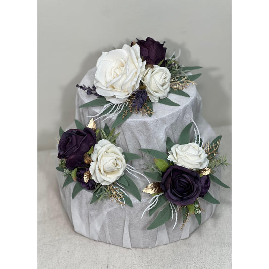 Plum Cake Decoration Wedding Cake Topper White Dark Purple Flower Cake Arrangement Plum White Cake Decor Plum Artificial Flower