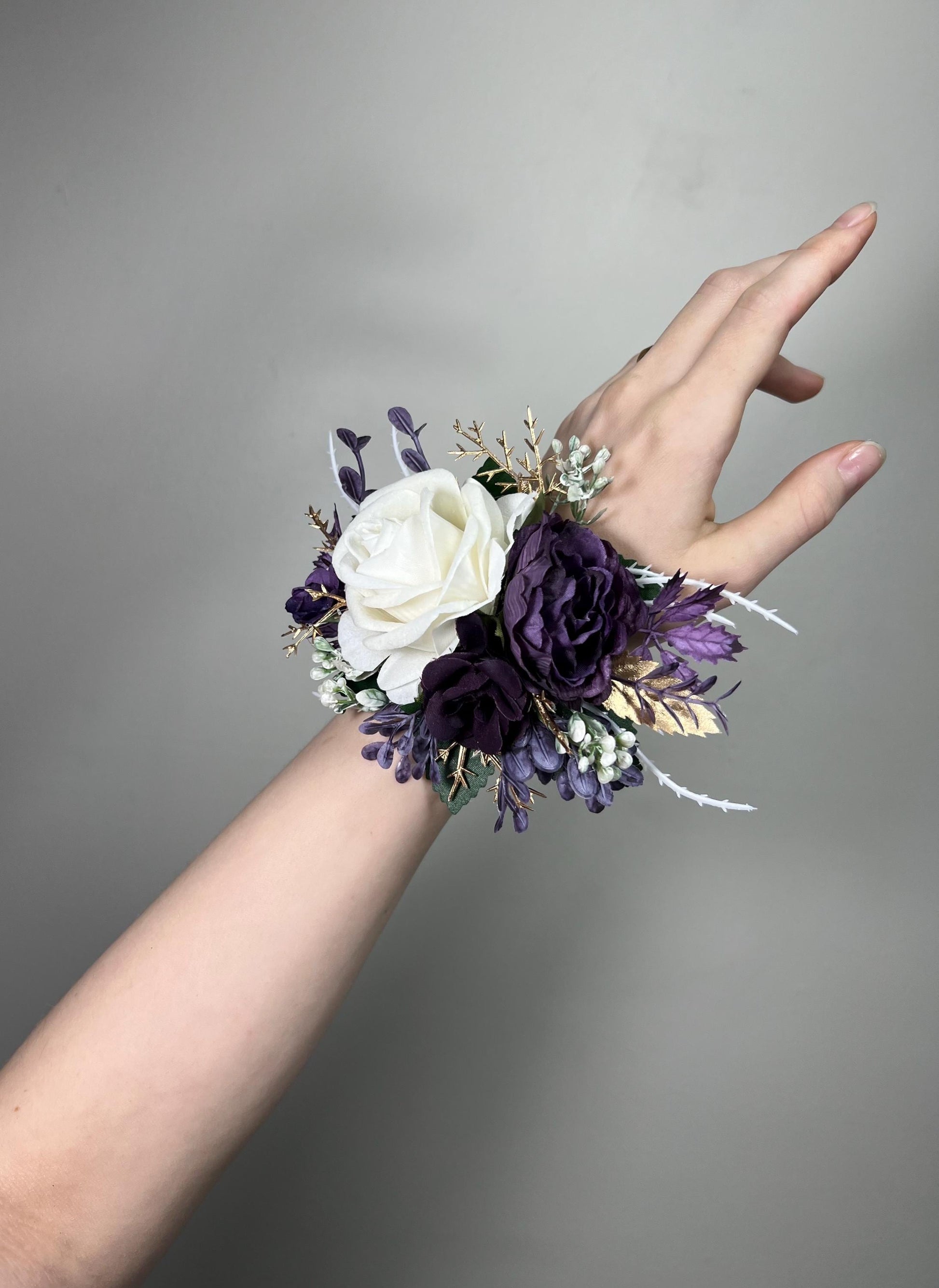 Plum Bouquet Wedding White Dark Purple Bridal Bouquet Cascade Plum Bridesmaids Cascading Bouquet White Plum Christmas Bouquet Pine Cone