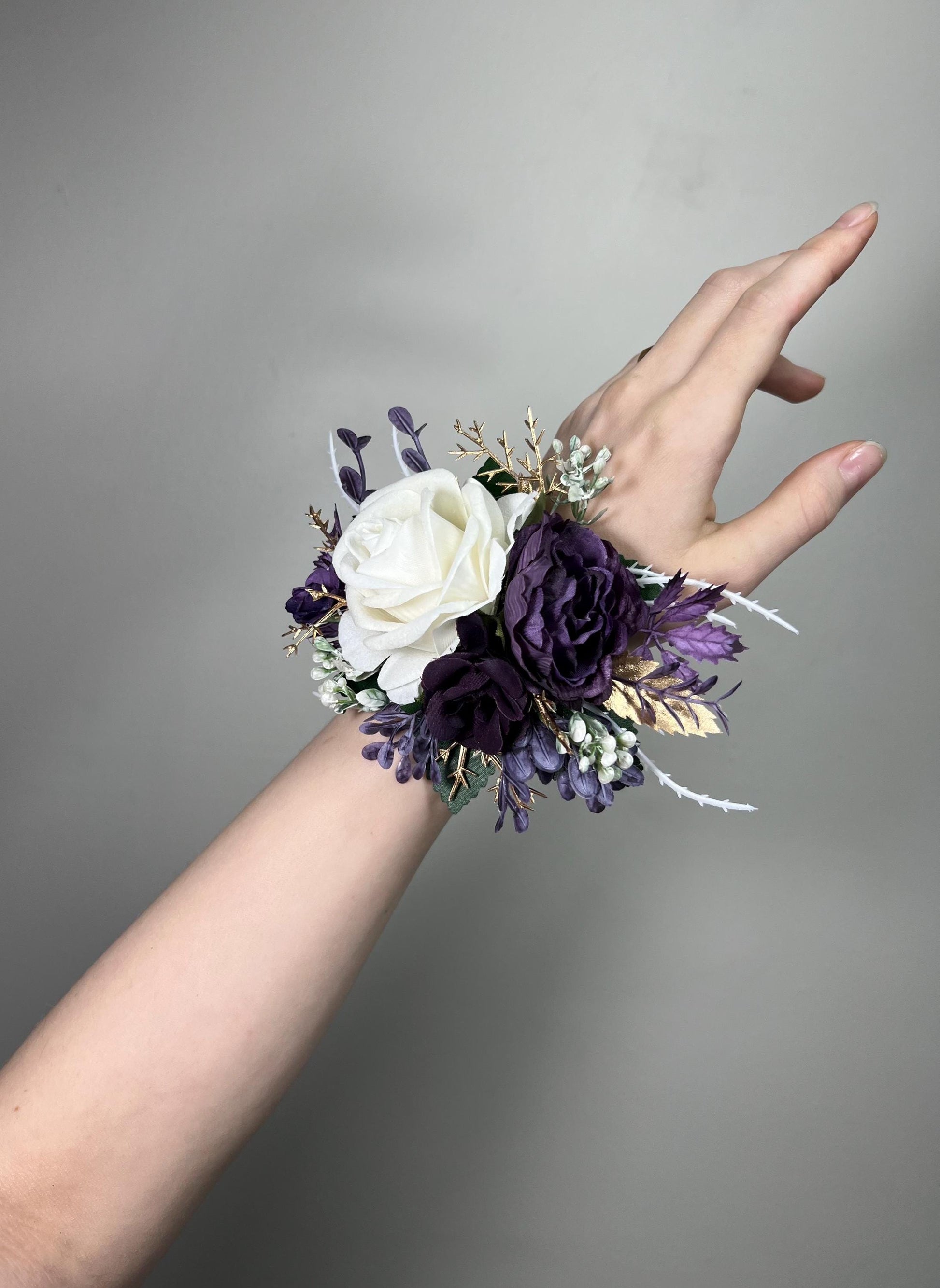 Plum Bouquet Wedding White Dark Purple Bridal Bouquet Cascade Plum Bridesmaids Cascading Bouquet White Plum Christmas Bouquet Pine Cone