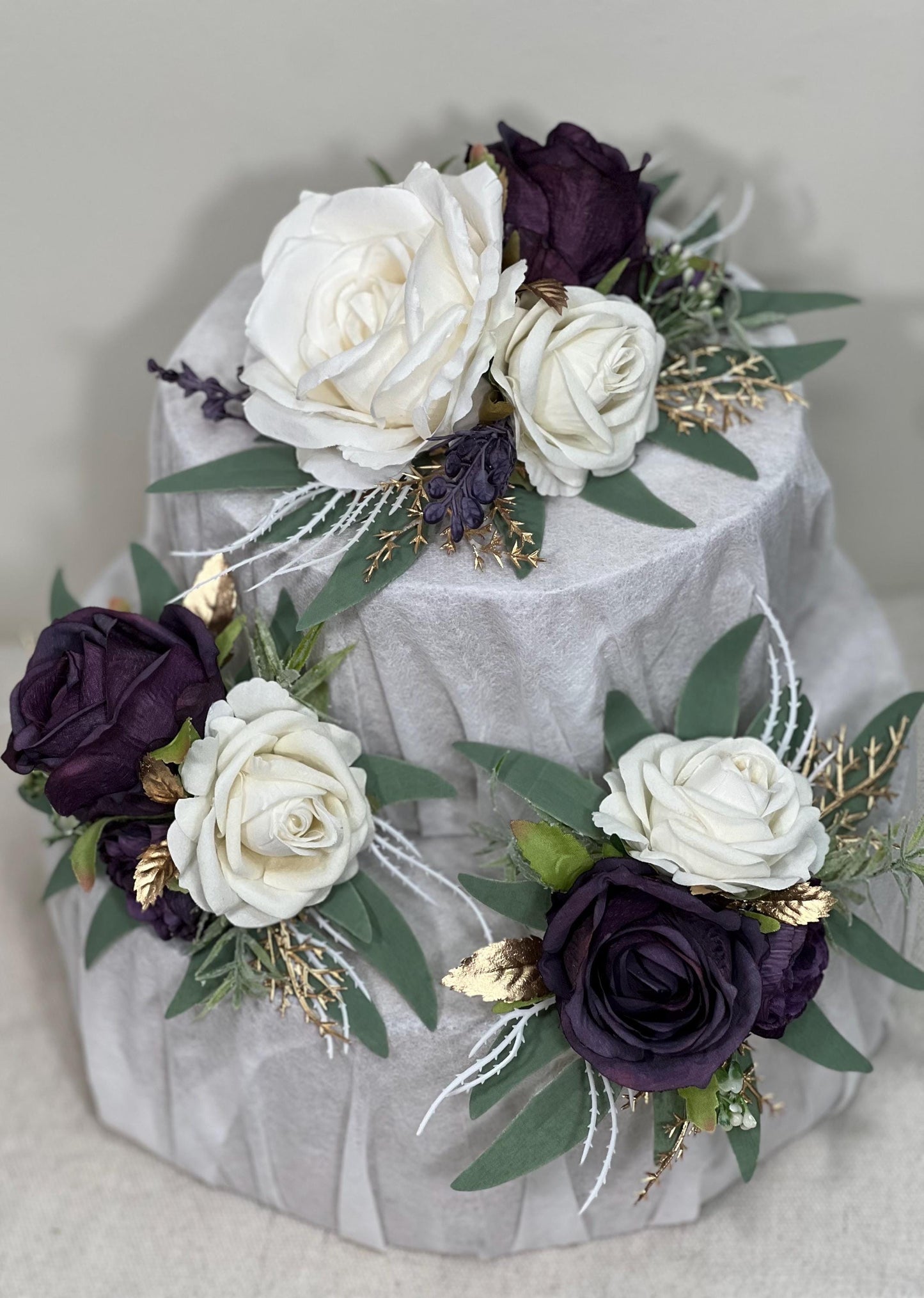 Plum Bouquet Wedding White Dark Purple Bridal Bouquet Cascade Plum Bridesmaids Cascading Bouquet White Plum Christmas Bouquet Pine Cone