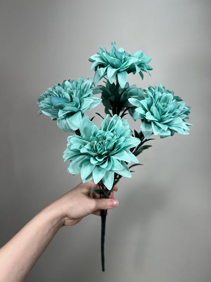 Teal Flowers 1 Bunch Artificial Wedding Teal Flower Heads with Stems Turquoise Flowets Silk Head Dahlia Teal Blue Flowers Wedding DIY