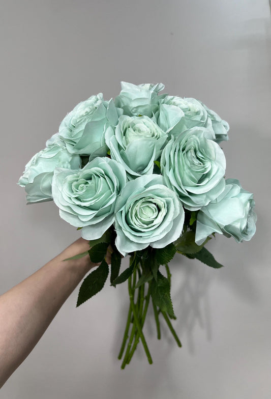 Teal Sea Glass Beach Mint Rose Artificial Flower Heads On Stem Light Teal Aqua Mist Ocean Breeze Coastal Blue Ocean Sage Green Seafoam Craft