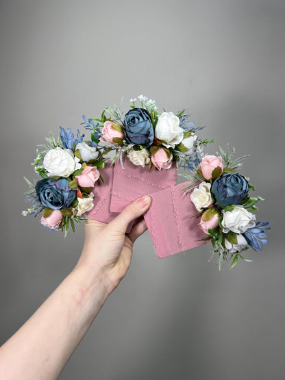Blue Pink Bouquet Wedding Bridal Bouquet Dusty Blue White Bouquet Ivory Bridesmaids Blush Dusty Blue Bouquet Dusty Rose Artificial Flower