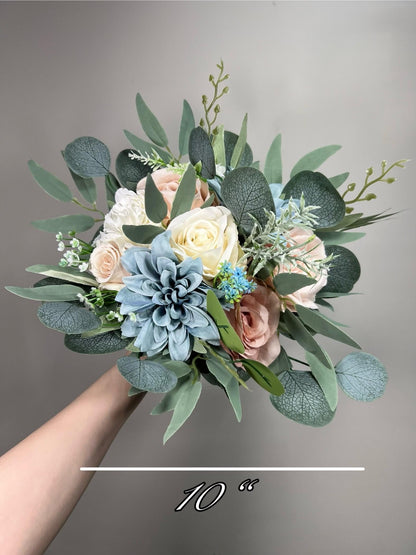 Dusty Blue Blush Bouquet Wedding Bridal Bouquet Rose Dusty Blue White Bouquet Ivory Bridesmaids Blush Blue Eucalyptus Artificial Flower