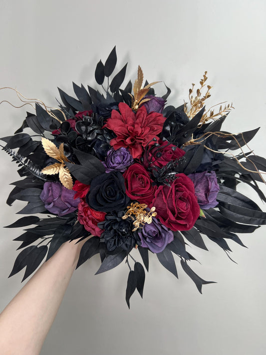 Black Burgundy Bouquet Wedding Bridal Purple Black Bouquet Gothic Black Burgundy Purple Bouquet Bridesmaids Plum Gold Artificial Flower