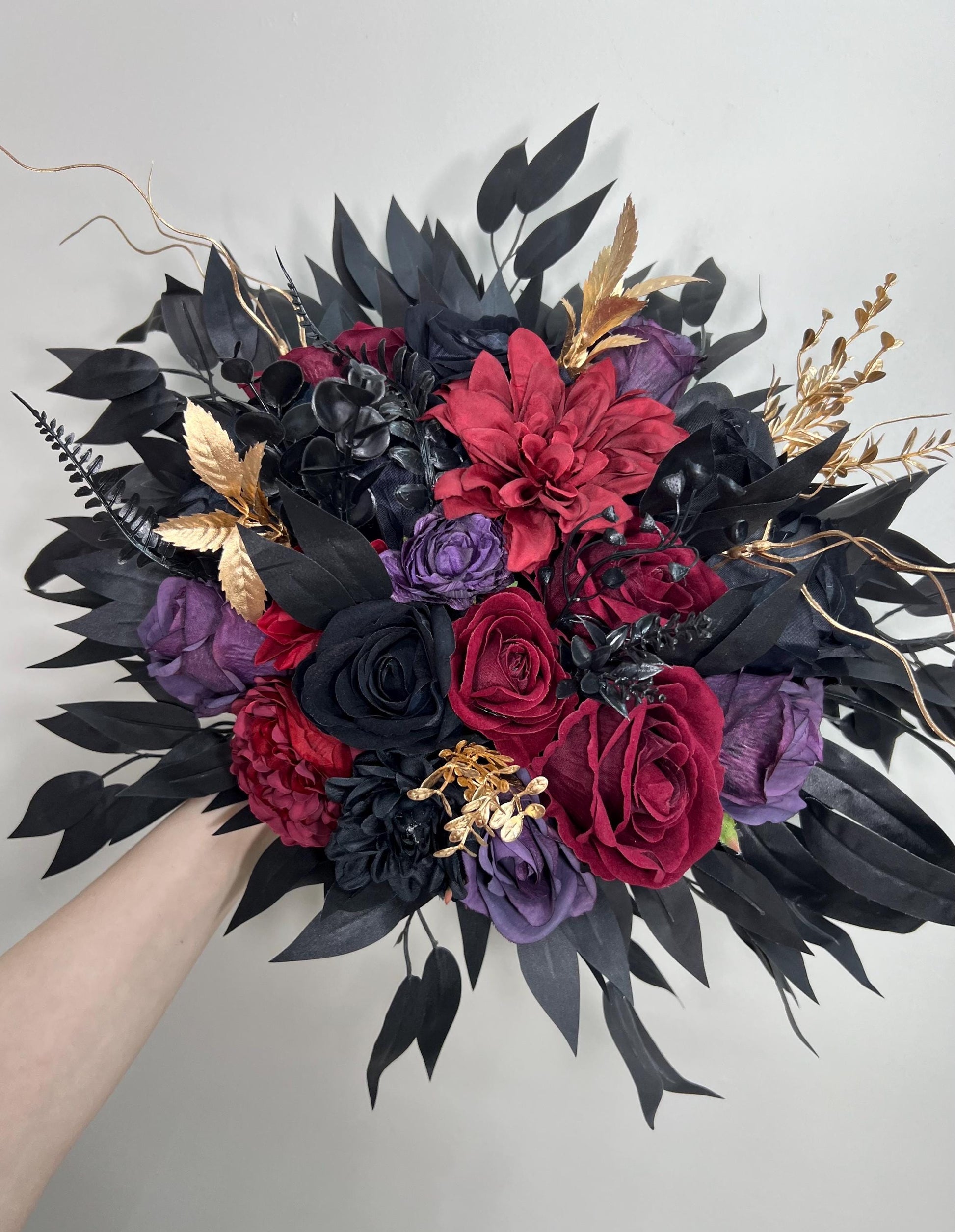 Black Burgundy Bouquet Wedding Bridal Purple Black Bouquet Gothic Black Burgundy Purple Bouquet Bridesmaids Plum Gold Artificial Flower