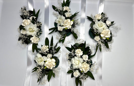 White Corsage Wedding Eucalyptus Corsage Wrist Corsage Bridesmaids White Mom Corsage Ivory Baby Breath Accessories Artificial Flower
