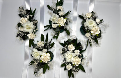 White Corsage Wedding Eucalyptus Corsage Wrist Corsage Bridesmaids White Mom Corsage Ivory Baby Breath Accessories Artificial Flower