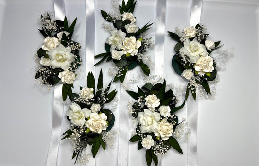 White Corsage Wedding Eucalyptus Corsage Wrist Corsage Bridesmaids White Mom Corsage Ivory Baby Breath Accessories Artificial Flower