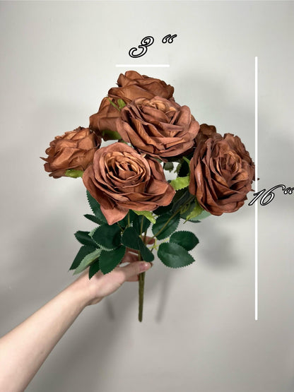 Brown Flowers 1 Bundle Artificial Terracotta Flowers Wedding Chocolate Brown Flowers Silk Bouquet Rust Flower Heads with Stems Terracotta