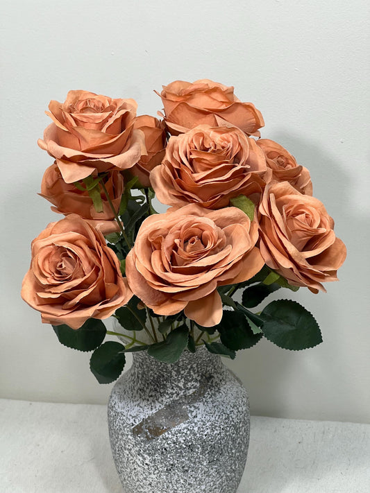 Terracotta Flowers 1 Bundle Artificial Terracotta Flowers Wedding Light Orange Flowers Silk Bouquet Caramel Flower Heads Copper with Stems