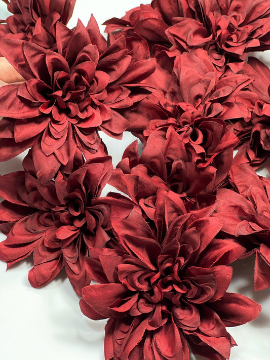 Burgundy Flower Head 4” Wedding Artificial Burgundy Flower Head Craft Supplies Wedding Burgundy Dahlia Heads DIY Home Decor Burgundy Flower