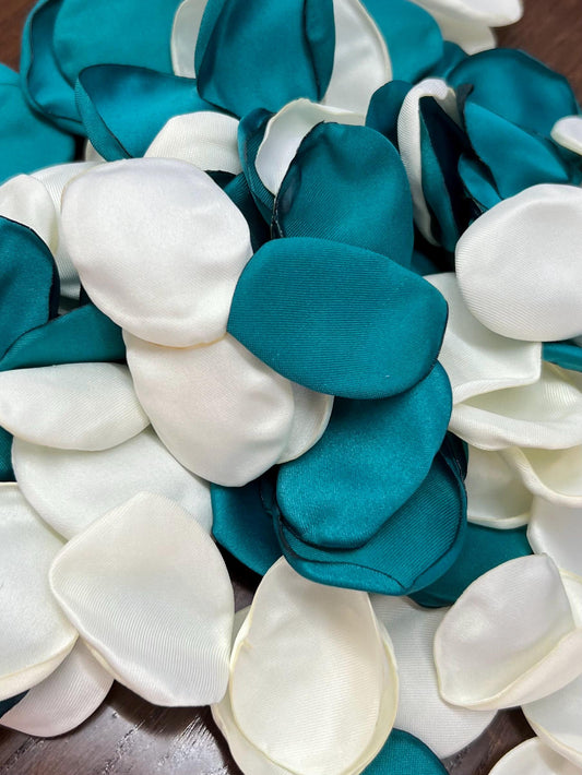 Teal Ivory Petals Wedding Decor Flower Girl Petals Dark Teal Ivory Wedding Aisle Decor Flower Petals Teal Ceremony White Confetti