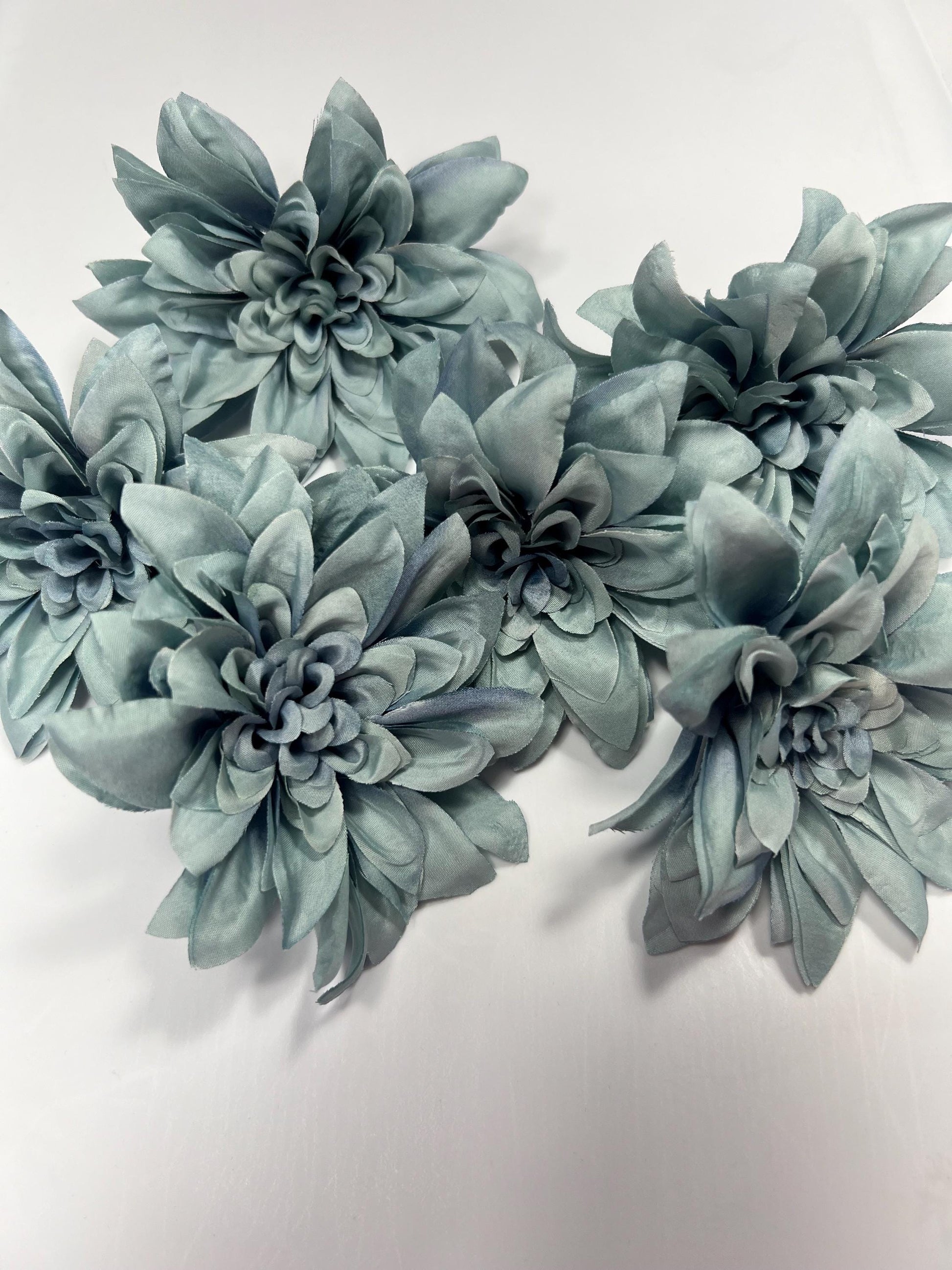Dusty Blue Flower Artificial Wedding Blue Head Dahlia 4” Head Flower Dusty Blue Home Decor Wedding DIY Craft Supply Dusty Blue Flower