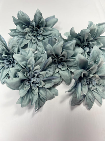 Dusty Blue Flower Artificial Wedding Blue Head Dahlia 4” Head Flower Dusty Blue Home Decor Wedding DIY Craft Supply Dusty Blue Flower