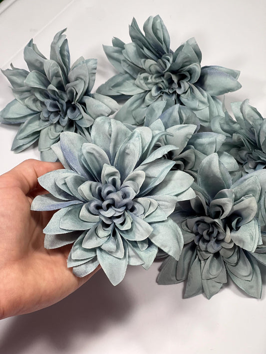 Dusty Blue Flower Artificial Wedding Blue Head Dahlia 4” Head Flower Dusty Blue Home Decor Wedding DIY Craft Supply Dusty Blue Flower
