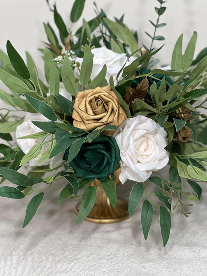 Emerald Green Centerpiece White Gold Table Flower Ball Decoration Emerald Green Gold Table Centerpiece Barrel White Whiskey Ivory Greenery