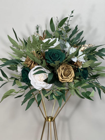 Emerald Green Flower Ball White Gold Centerpiece Table Decor Emerald Green Gold Table Centerpiece Barrel White Whiskey Ivory Hunter Green