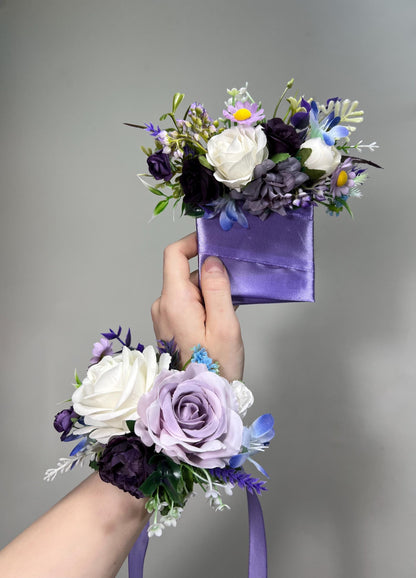 Violet Pocket Boutonniere Wedding Purple Groom White Lilac Boutonnières Groomsmen Square Boutonnière Plum Pocket Lavender Artificial Flower