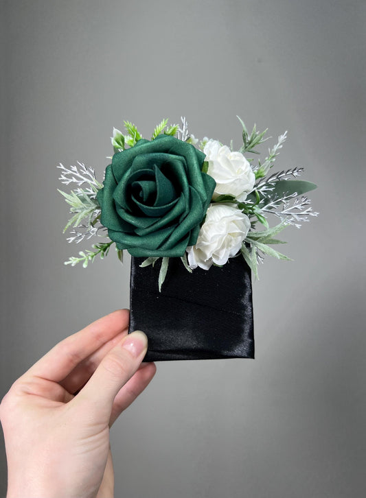 Emerald Green Pocket Boutonniere Wedding Groom Green Boutonnière Square Groomsmen Emerald Green Boutonnière Pocket Forest Green Hunter