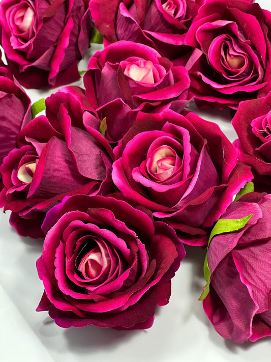 Magenta Rose Heads 3” Wedding Hot Pink Artificial Flowers Wedding Deep Fuchsia Rose Head Silk Home Decor Viva Magenta Flower Head Artificial
